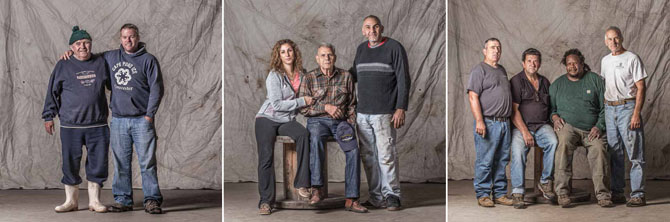 Photographs of Gloucester people in the fishing industry, 2014, by Jim Hooper from exhibtion catalog to Working Waterfront at the Cape Ann Museum.