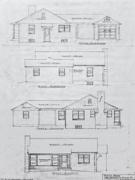 Ranch House for Herman A. Faulk, Jr., Linwood Place, Gloucester—Four Elevations 