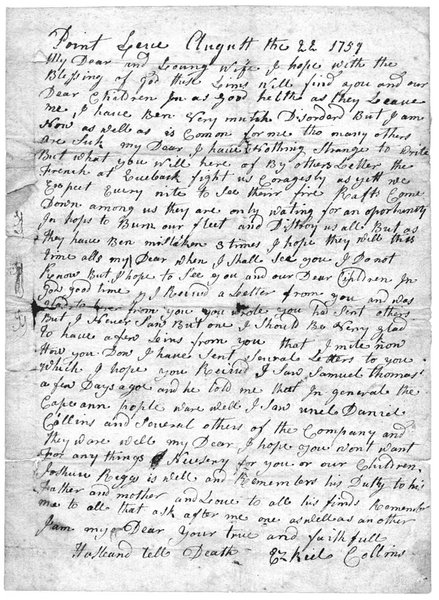 Letter from Point Leve, Quebec, 1759