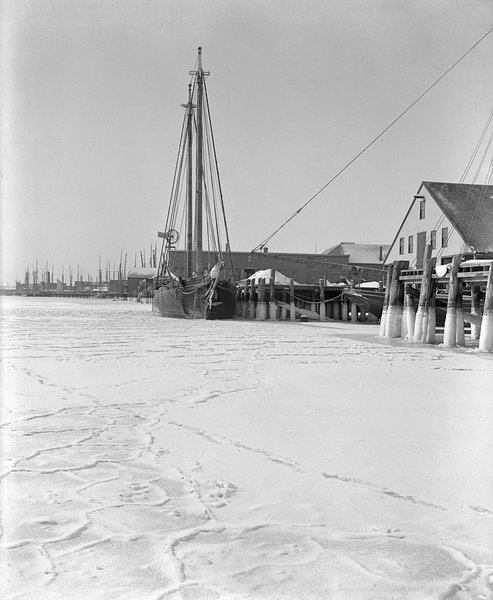 Schooner "J. J. Clark" iced in at W. H. Jordan's Wharf