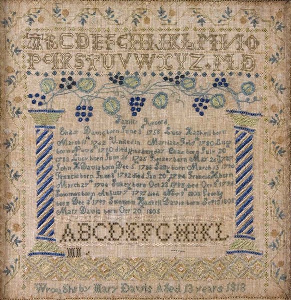A sampler stitched by Captain Davis's daughter Mary