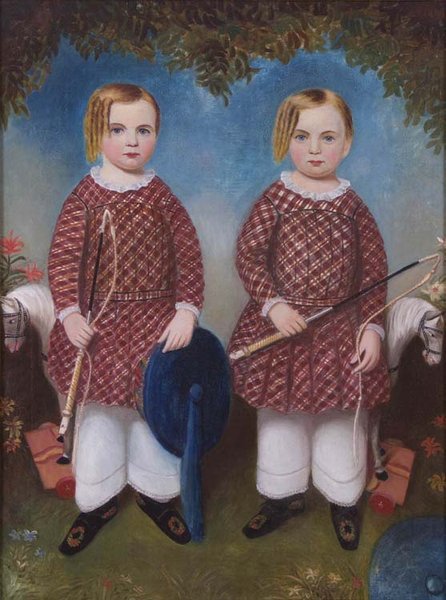 Moses B. Russell, "The Wonson Twins," c. 1846, oil on canvas, gift of Margaret Farrell Lynch, 1994 [acc. #1994.81]
